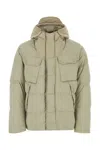 Ten C Nylon Quilted Hooded Jacket With Multiple Pockets In Beige O Tan