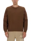 Ten C Logo Crew Neck Sweater In Brown