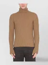 Ten C Ribbed Turtleneck Sweater Long Sleeves In Beige