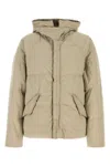 Ten C Hooded Nylon Artico Down Jacket With Drawstrings In Beige