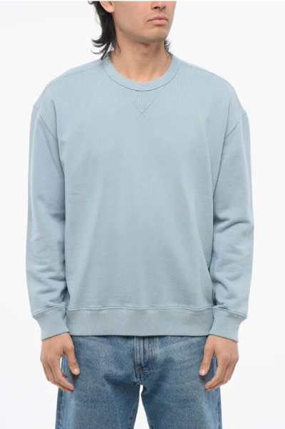 Ten C Solid Color Brushed Cotton Crewneck Sweatshirt In Blue