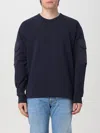 Ten C Crew Neck Cotton Sweatshirt With Shoulder Patches In Blue