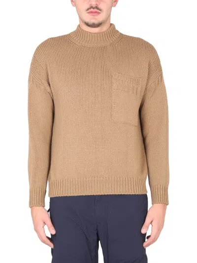 Ten C Turtleneck Ribbed Sweater In Beige