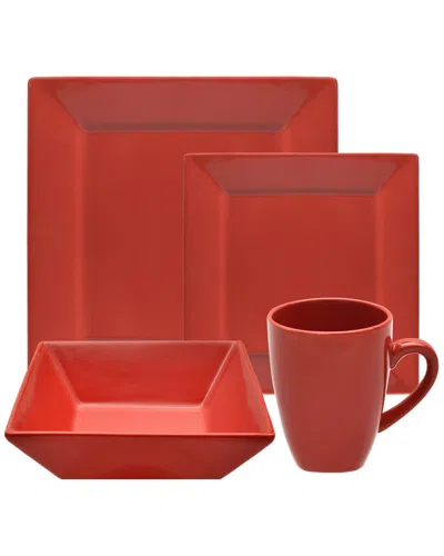 TEN STRAWBERRY STREET 10 STRAWBERRY STREET 16PC NOVA RED SQUARE DINNERWARE SET