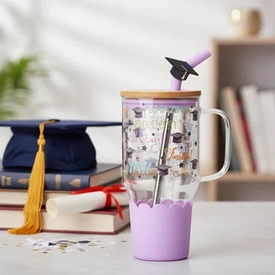 Ten Strawberry Street 10 Strawberry Street Adria Graduation Glass Tumbler With Straw, 33 oz Travel Tumbler, Grad Gift, Pur In Purple