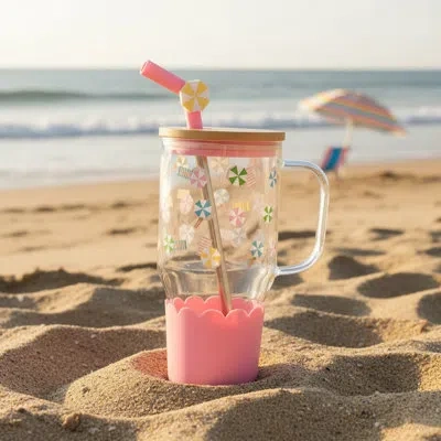 Ten Strawberry Street 10 Strawberry Street Adria Hydration Travel Tumbler, Pink Beach Umbrella In Multi