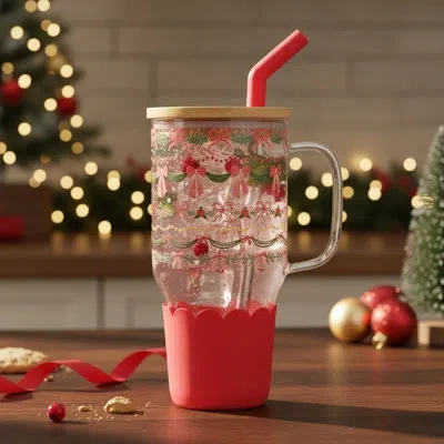 Ten Strawberry Street 10 Strawberry Street Adria Hydration Tumbler, Christmas Ribbon In Red