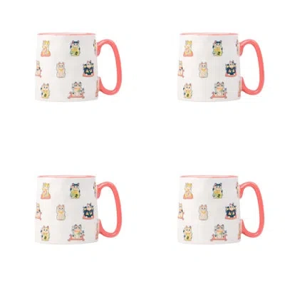 Ten Strawberry Street 10 Strawberry Street  Bella Maneki Neko Mug, Set Of 4 In Red