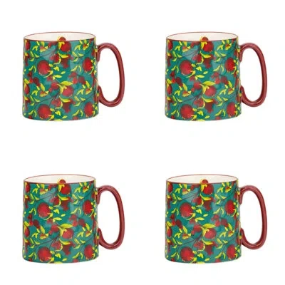 Ten Strawberry Street 10 Strawberry Street Bella Mug, Bright Flowers,set Of 4 In Green,red