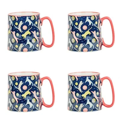 Ten Strawberry Street 10 Strawberry Street Bella Mug, Cats In Space In Blue