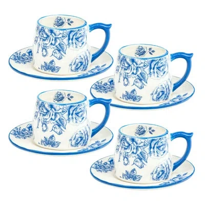 Ten Strawberry Street 10 Strawberry Street Bella Tea Cup & Saucer, Vintage Bloom In Blue