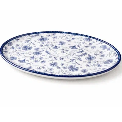 Ten Strawberry Street 10 Strawberry Street Blue Heritage Wildflower Oval Serving Platter, 14" X 10"
