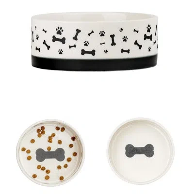Ten Strawberry Street 10 Strawberry Street  Bone & Paw Banded Pet Dish, Small In White