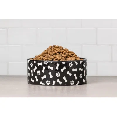 Ten Strawberry Street 10 Strawberry Street Bone & Paw Pattern Pet Dish,  Black & White, Small