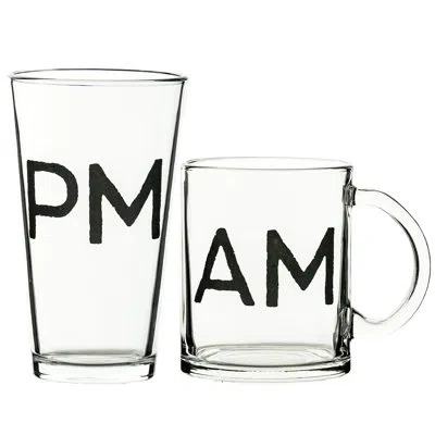 Ten Strawberry Street 10 Strawberry Street Father's Day Glass Gift Set, Coffee Mug & Pint Glass, Am Pm In Transparent