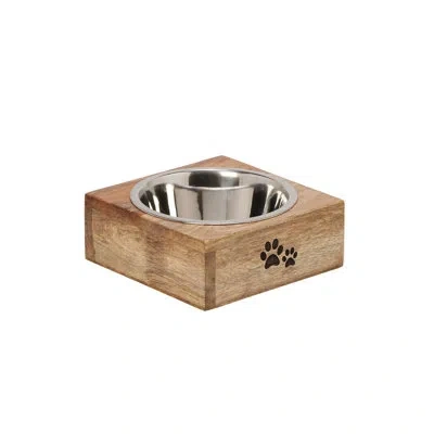 Ten Strawberry Street 10 Strawberry Street Goldie Small Square Mango Wood Pet Diner - 1 Bowl In Brown