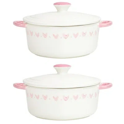 Ten Strawberry Street 10 Strawberry Street Heart Mini Cocotte, Pink, Set Of 2 In White;pink