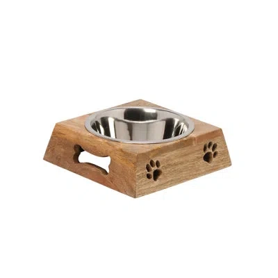 Ten Strawberry Street 10 Strawberry Street Milo Small Square Mango Wood Pet Diner - 1 Bowl In Black