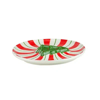 Ten Strawberry Street 10 Strawberry Street Peppermint Tree Chip & Dip Plate In White;green;red