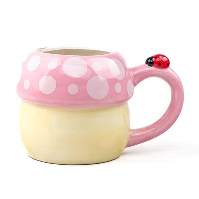Ten Strawberry Street 10 Strawberry Street Pink Mushroom With Ladybug Mug, Set Of 4 In Yellow;pink