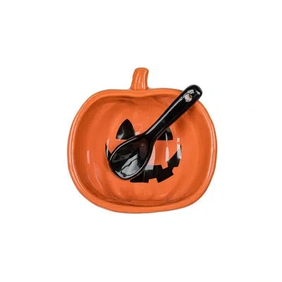 Ten Strawberry Street 10 Strawberry Street Pumpkin & Web Dip Serving Set, Dip Bowl & Spreader In White;orange