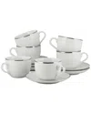 Ten Strawberry Street 10 Strawberry Street Set Of 6 Coupe Line Cups & Saucers In Silver
