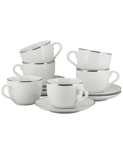 Ten Strawberry Street 10 Strawberry Street Set Of 6 Coupe Line Cups & Saucers In Silver
