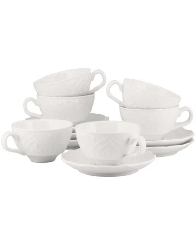 Ten Strawberry Street 10 Strawberry Street Set Of 6 Dahlia Cups & Saucers In White