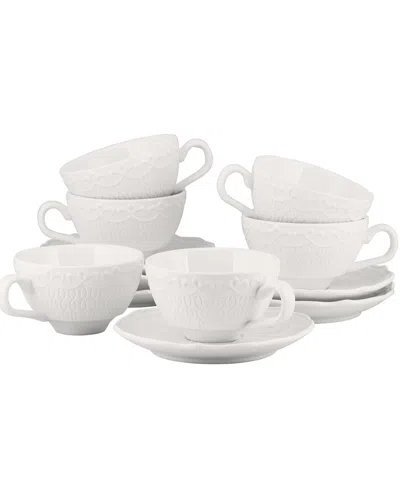 Ten Strawberry Street 10 Strawberry Street Set Of 6 Ever Cups & Saucers In White