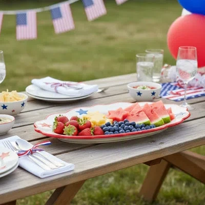 Ten Strawberry Street 10 Strawberry Street Star-spangled Serve Oval Serving Platter In Multi