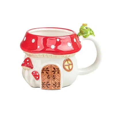 Ten Strawberry Street 10 Strawberry Street Toadstool Mushroom House Mug, Set Of 4 In White;red