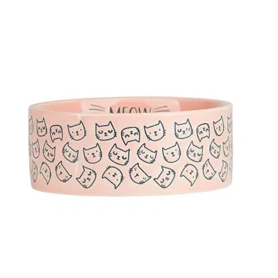 Ten Strawberry Street 10 Strawberry Street Wax Resist Cat Face Pattern Pet Dish, Pink