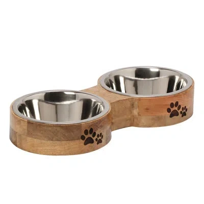 Ten Strawberry Street 10 Strawberry Street Willow Large Mango Wood Pet Diner – 2 Bowls In Brown