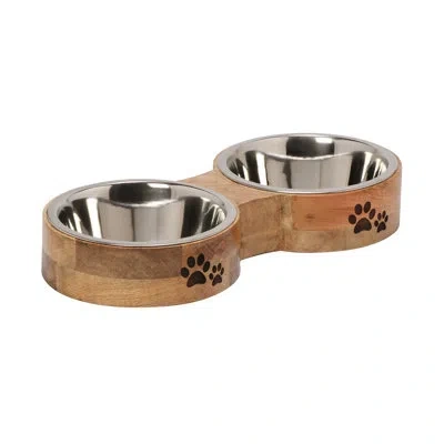 Ten Strawberry Street 10 Strawberry Street Willow Medium Mango Wood Pet Diner – 2 Bowls In Brown