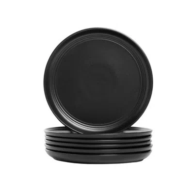 Ten Strawberry Street Double Line 8.25" Salad Plate, Set Of 6 In Matte Black
