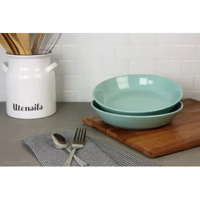 Ten Strawberry Street Double Line 9.5"/36 oz Dinner Bowl, Set Of 2, Cobalt Blue In Seafoam