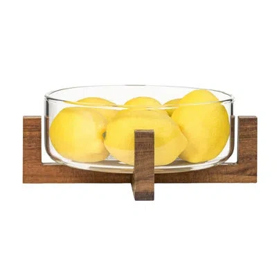 Ten Strawberry Street Everyday Acacia Glass Bowl W. Pedestal In Multi
