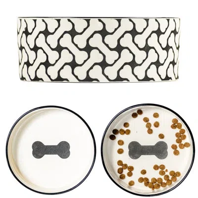 Ten Strawberry Street Herringbone  10 Strawberry Street Herringbone Pattern Pet Dish In Black;white