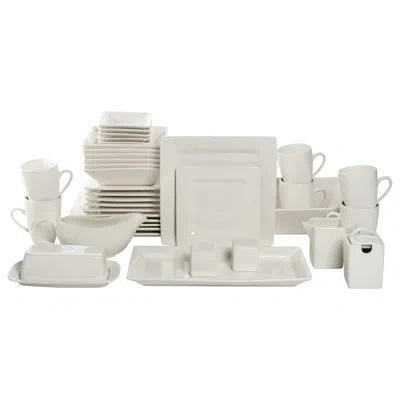 Ten Strawberry Street Nova Square Stoneware 38 Piece Dinnerware Set, Service For 6 In Cream,white