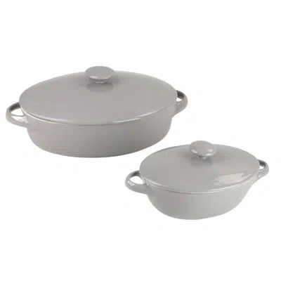 Ten Strawberry Street Sienna Covered Casserole 10" And 7" Stoneware Bakeware Set In Gray