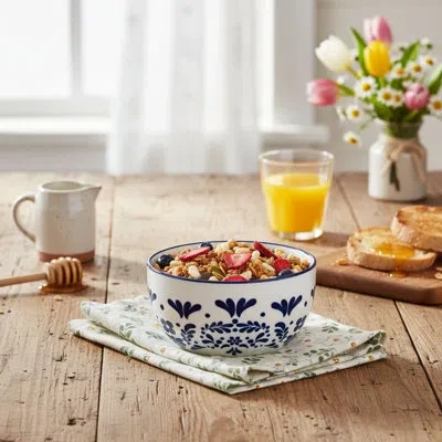 Ten Strawberry Street Talavera Dinnerware,  Ceral Bowl, In Blue