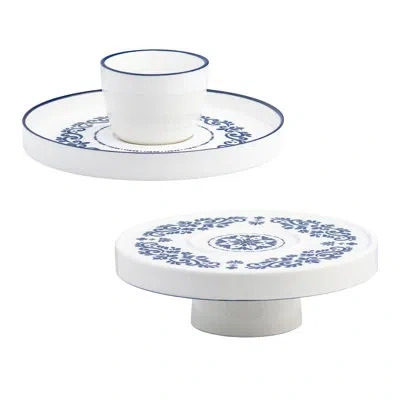 Ten Strawberry Street Talavera Dinnerware,  Chip And Dip Servering Dish In Blue