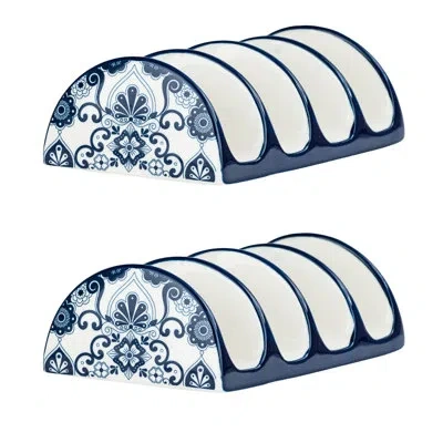 Ten Strawberry Street Talavera Dinnerware, Taco Cradle, In Blue