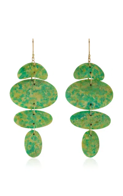 Ten Thousand Things 18k Yellow Gold  & Green Turquoise Oval Totem Earring In Green