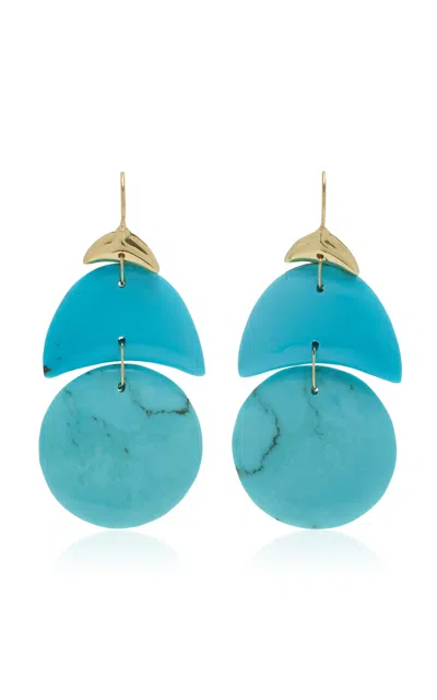 Ten Thousand Things Small Arp 18k Yellow Gold Turquoise Earrings In Blue