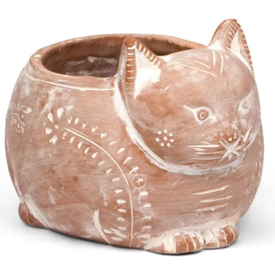 Ten Thousand Villages Crouching Cat Planter In Neutral