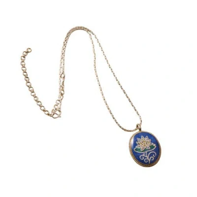 Ten Thousand Villages Lotus Mosaic Pendant Necklace In Blue