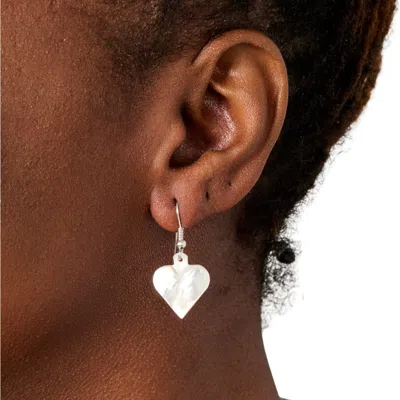 Ten Thousand Villages Mother Of Pearl Heart Drop Earrings In Silver