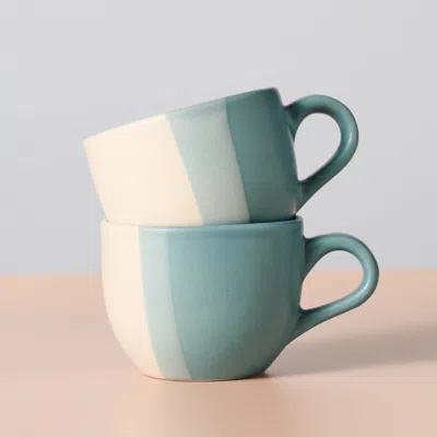 Ten Thousand Villages Pheeka Striped Tea Cups In Green