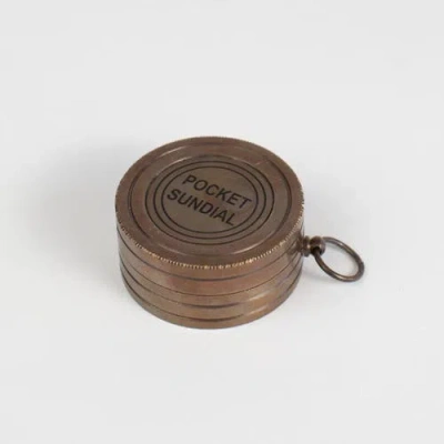 Ten Thousand Villages Pocket Compass & Sundial In Gold